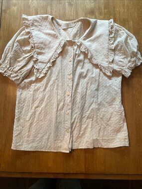 Olive Ruffled Collar Button-Up Blouse